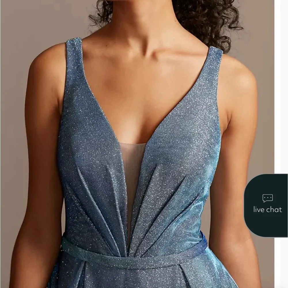 David’s Bridal Illusion Plunge Iridescent Metallic Ball Gown - Picture 4 of 13